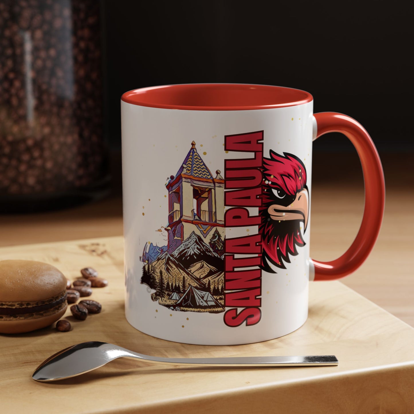 SPUHS ALUMNI Design #5 -  Red Accent Coffee Mug, 11oz Tower / Mountains camping/ Cardinal