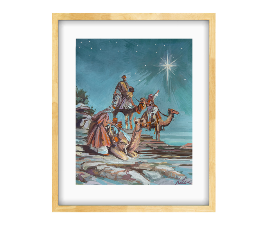 THREE KINGS ARRIVING ON CAMELS  |  Giclee Reproduction Print of an Original Gouache Painting