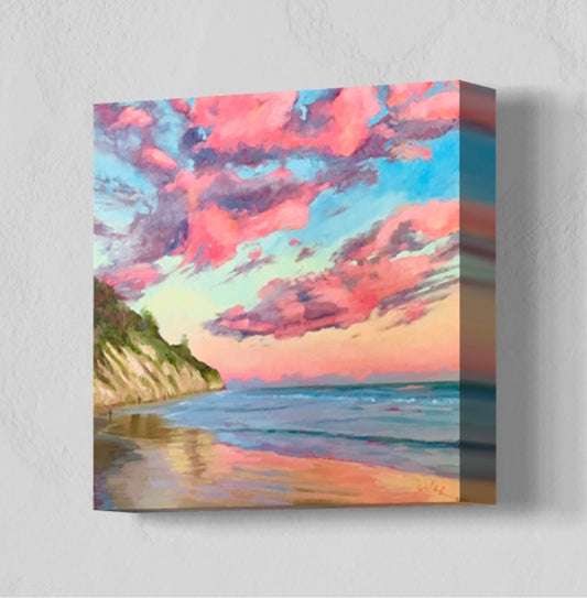 PINK SUNRISE - Hendry's Beach, Santa Barbara - Giclee Reproduction Print of Original Oil Painting