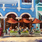 LUNCH UNDER THE RED UMBRELLAS IN OLD SAN JUAN - Original Oil Painting