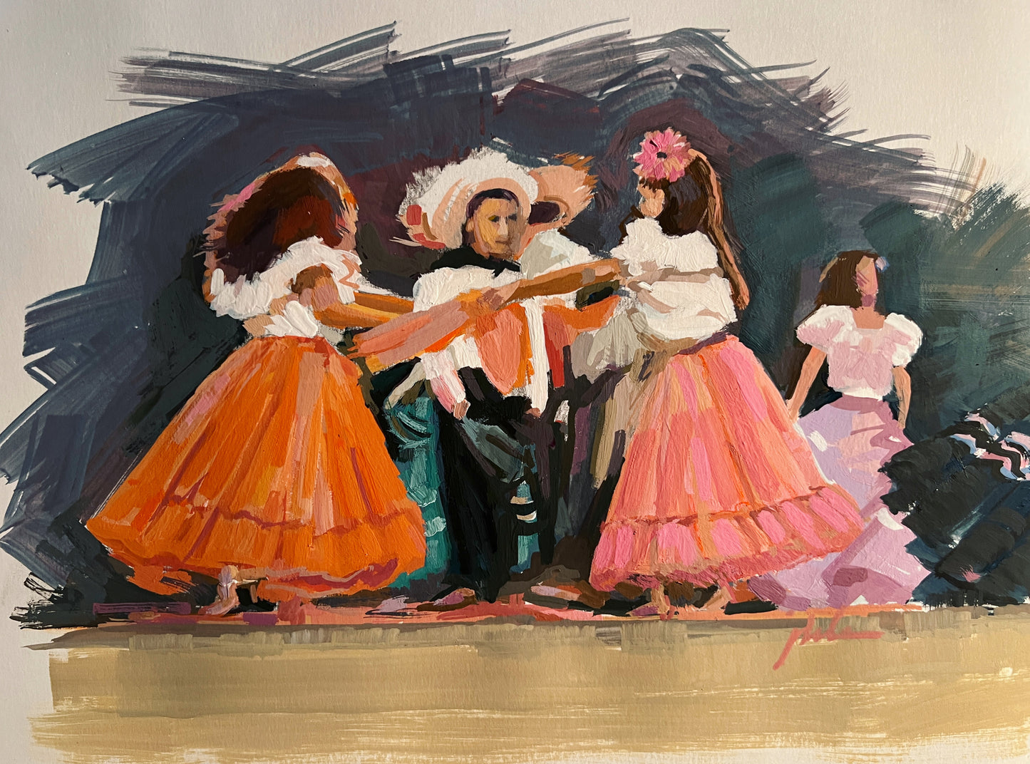 CHILDREN DANCING - Puerto Rico Christmas  |  Giclee Reproduction Print of an Original Gouache Painting