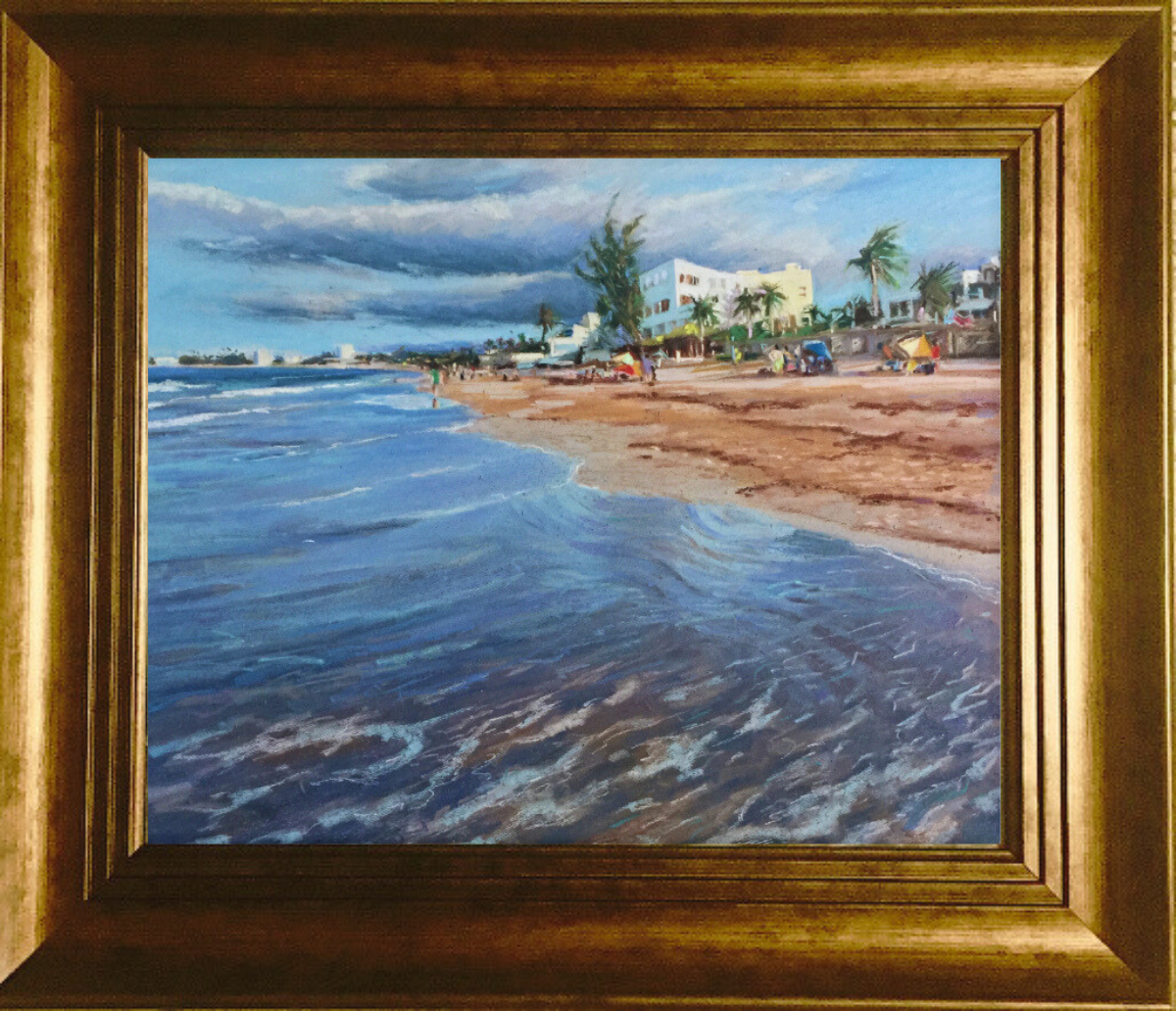 REFLECTIONS AT THE SHORELINE - Original Pastel Painting  -  Framed