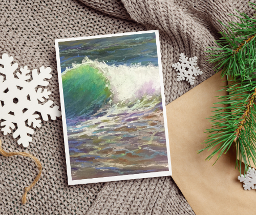 EMERALD AQUA WAVE - Art Card Print of Original Seascape Pastel Painting