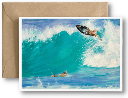 SURFER GIRL POWER  - Art Card Print of Original Seascape Oil Painting