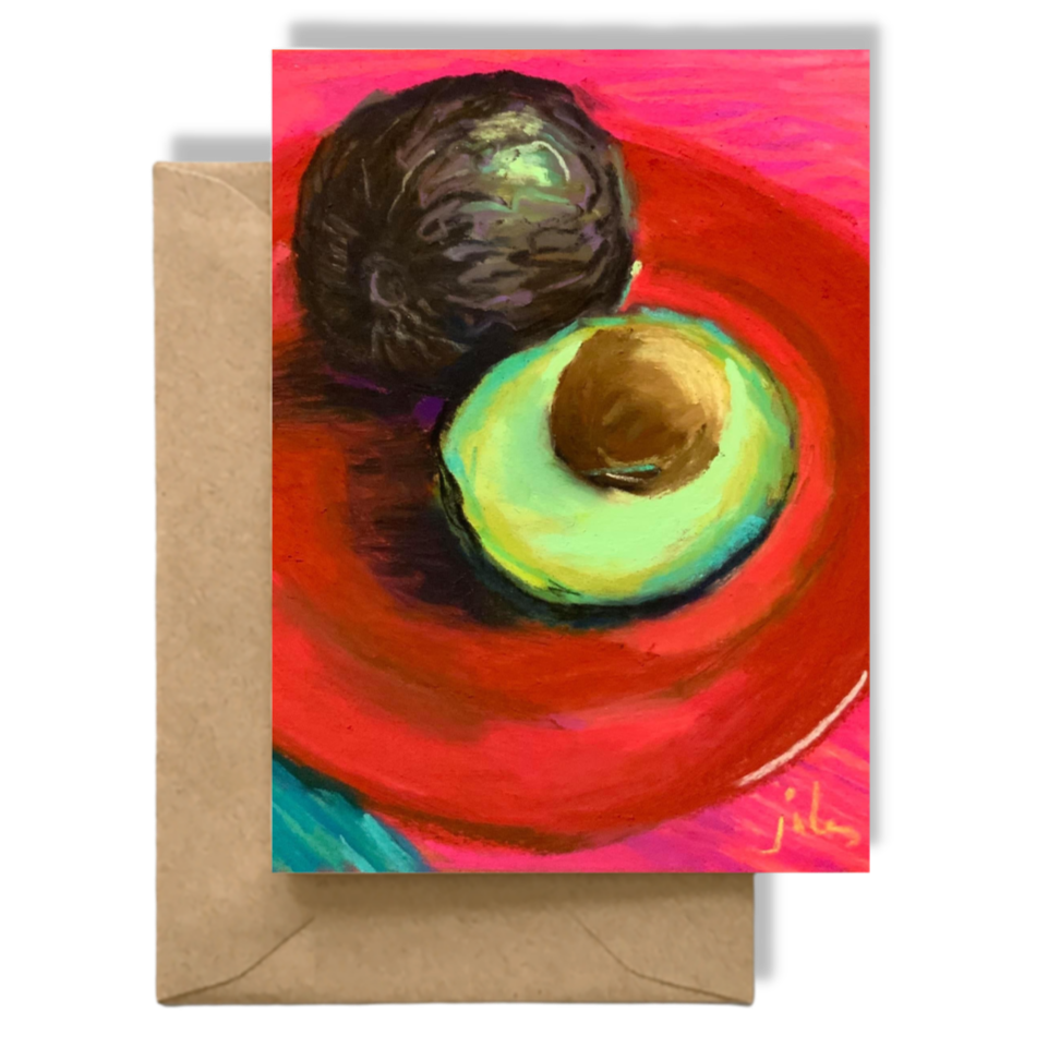 AVOCADO ON RED PLATE Art Card Prints of Original Paintings