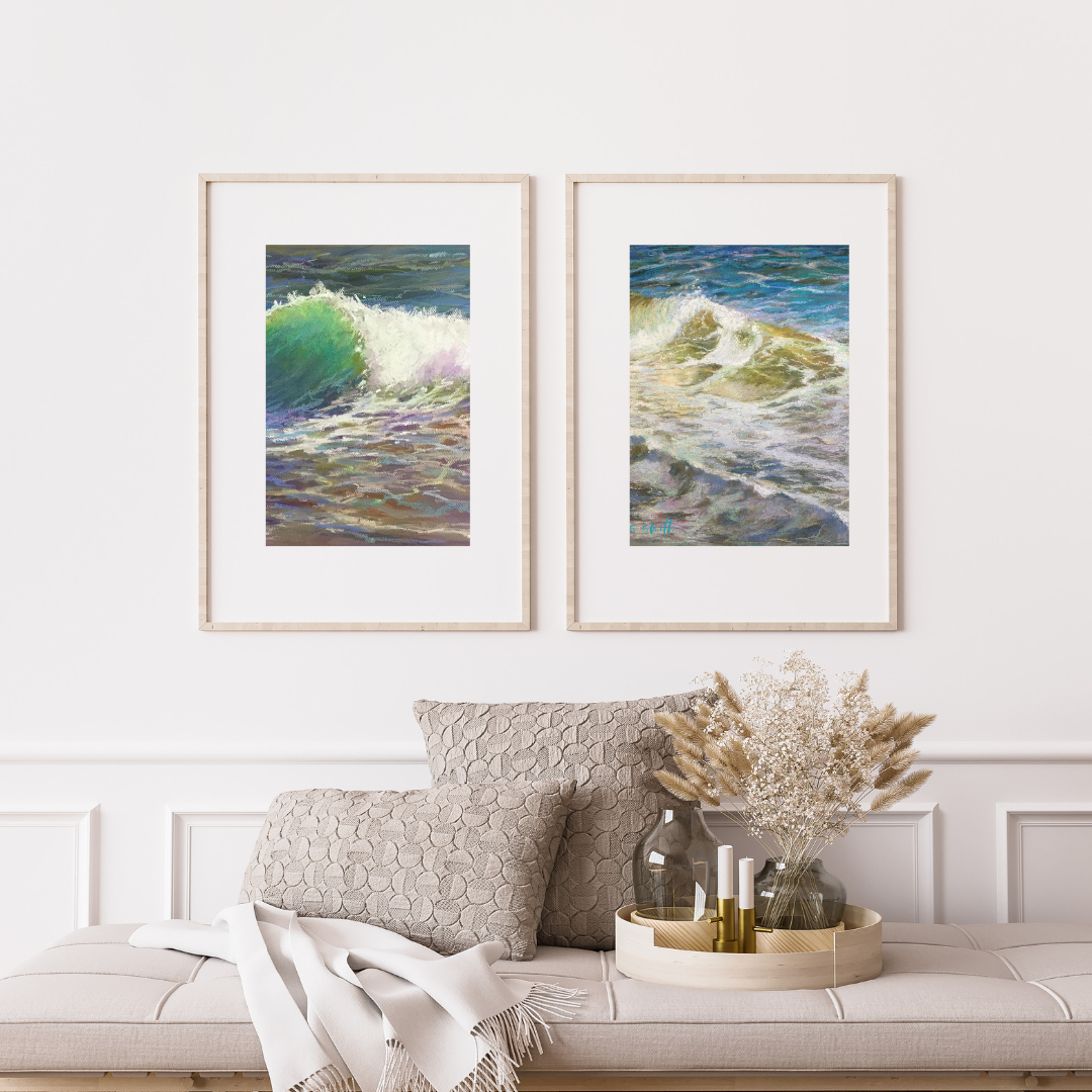 EMERALD AQUA WAVE - Giclee Reproduction Print of Original Pastel Painting