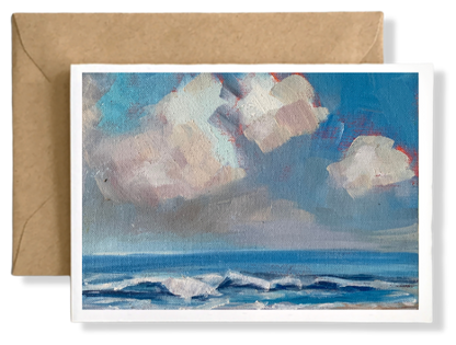 CLOUDS AT SANDY BEACH  - Art Card Print of Original Seascape Oil Painting