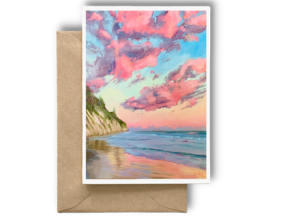 SUNRISE AT HENDRY'S BEACH, SANTA BARBARA - Art Card Print of Original Landscape Oil Painting