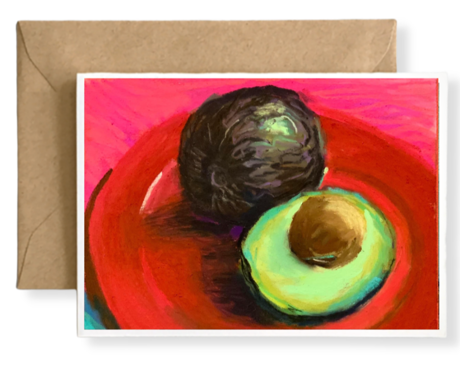 AVOCADO ON RED PLATE Art Card Prints of Original Paintings