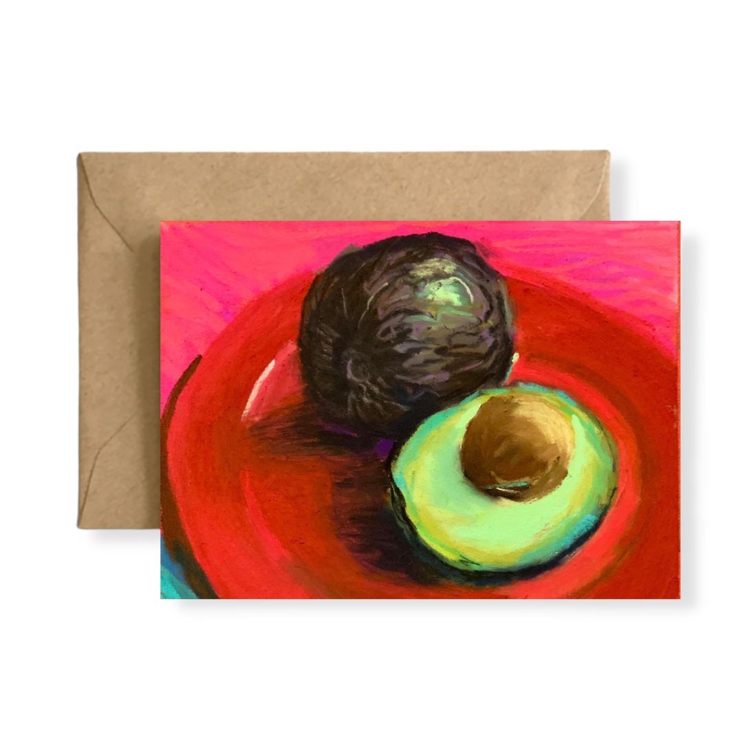 AVOCADO ON RED PLATE Art Card Prints of Original Paintings