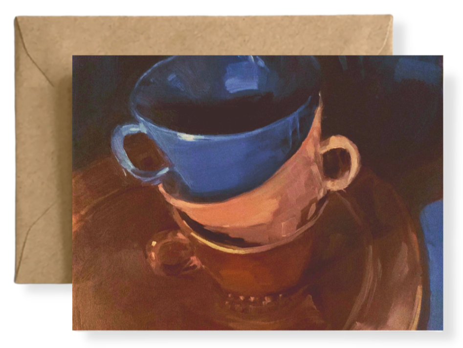 BROWN, ROSE, BLUE CUPS Art Card